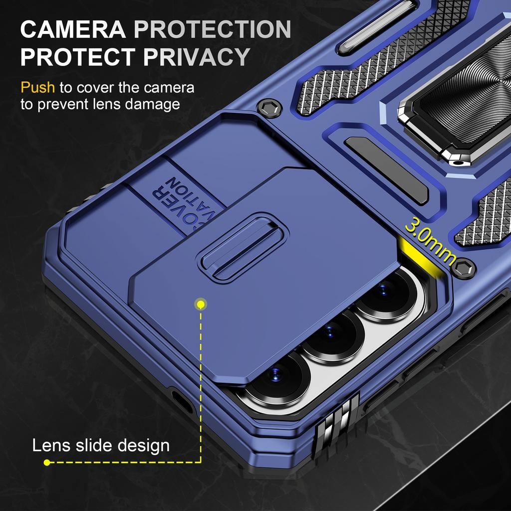 For Samsung Galaxy S26 Case Kickstand Slide Lens Lid PC + TPU Drop-Proof Phone Cover