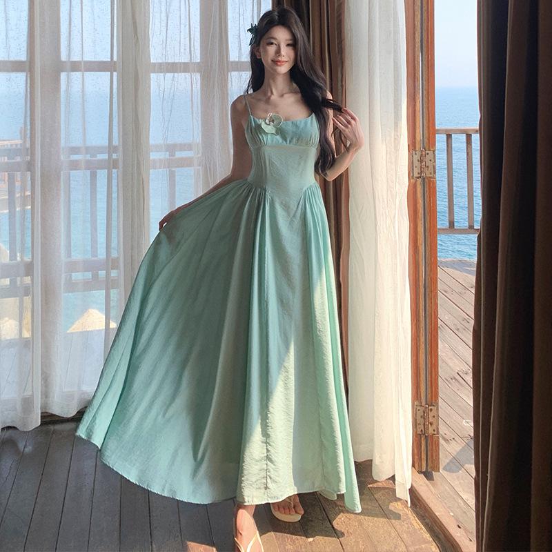 Elegant Blue-Green Maxi Dress: Flowy, Slimming, and Perfect for Vacations