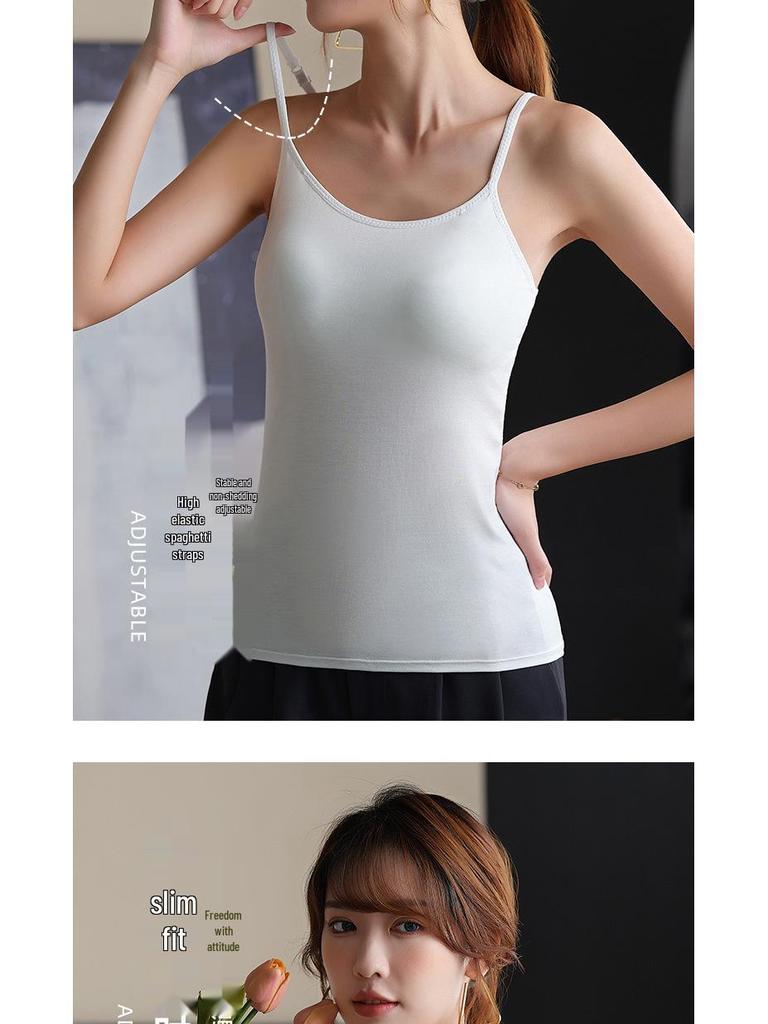 Women's Japanese & Korean Modal Camisole Tank with Built-in Bra for Yoga, Sports, Dance