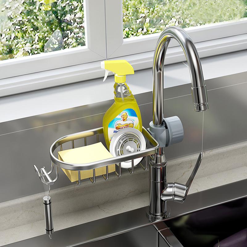 

Bathroom Faucet Storage Rack Shower Shampoo Soap Holder Adjustable Kitchen Sink Rag Sponge Drain Rack Bathroom Accessories серебряный