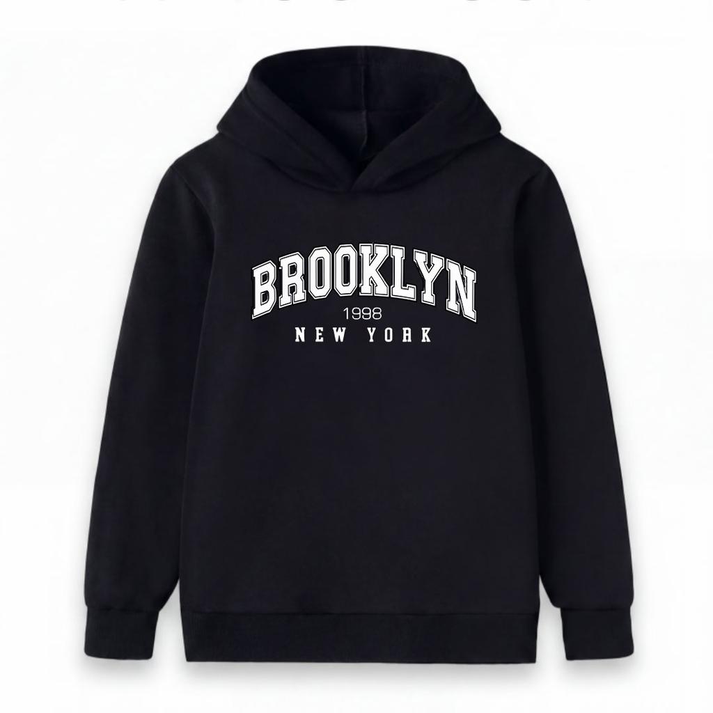 Kids Boys Girls Hoodie Sweatshirt, Retro BROOKLYN New York 1998 Letter Print Pullover Top, Casual Long Sleeve Lightweight Hooded Sweatshirts for