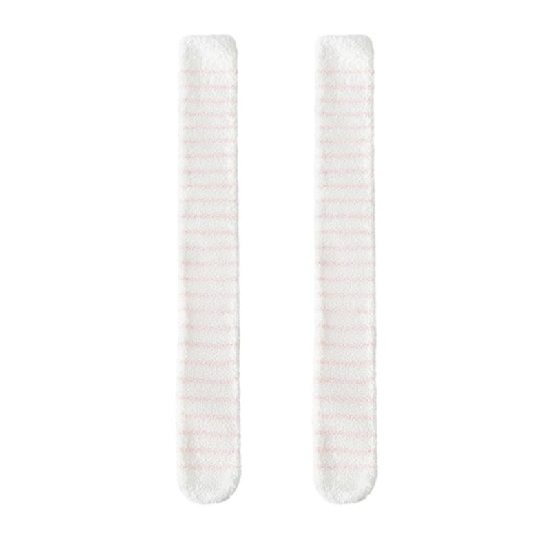Women's Cute Coral Fleece Thigh High Socks Fuzzy Over The Knee Socks Striped Long Leg Warmers Winter Warm Slipper Socks