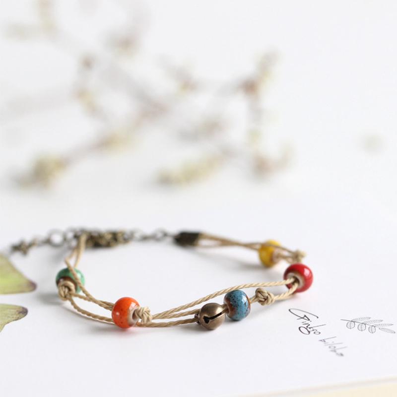 Ethnic Style Colorful Fashion Ceramic Bracelet Simple Vintage Handmade Woven Adjustable Bracelet Jewelry Accessories Gifts