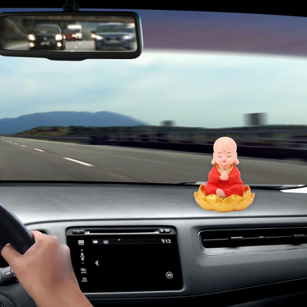 Small Monk Ornaments Cute Monk Car Interior Display Decoration Light Energy Sensing Decorations for Car Dashboard Home
