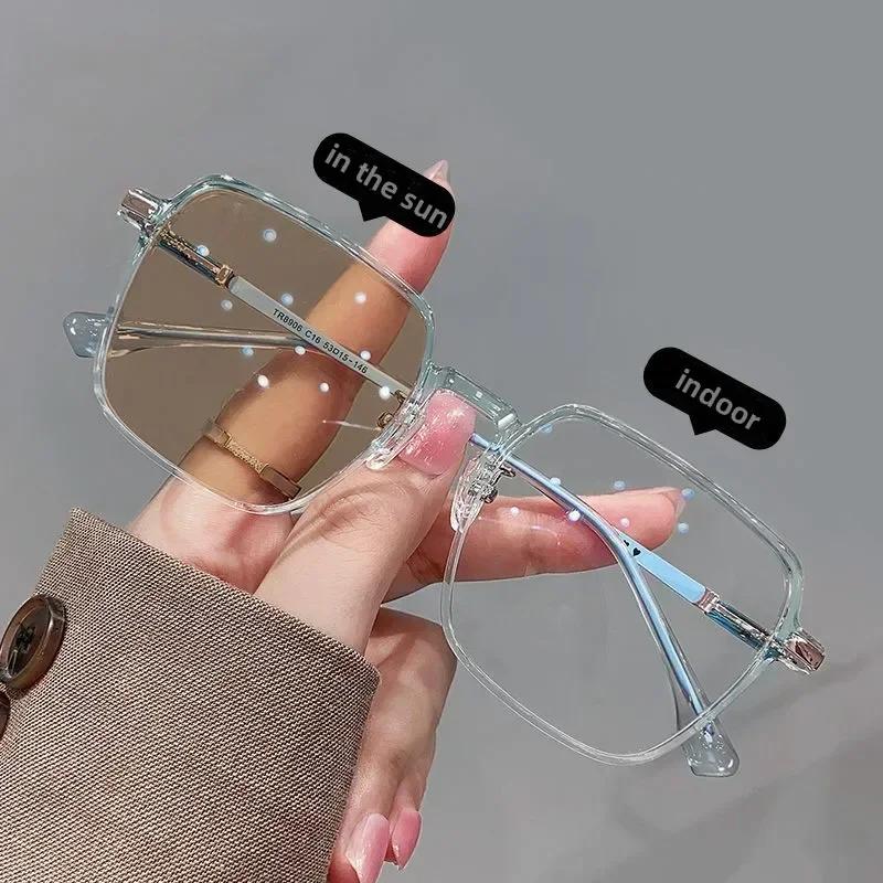 Pochromic Myopia Glasses Unisex Women Men's Square Shortsighted Eyeglasses Finished Optical Prescription Minus Sun Eyewear