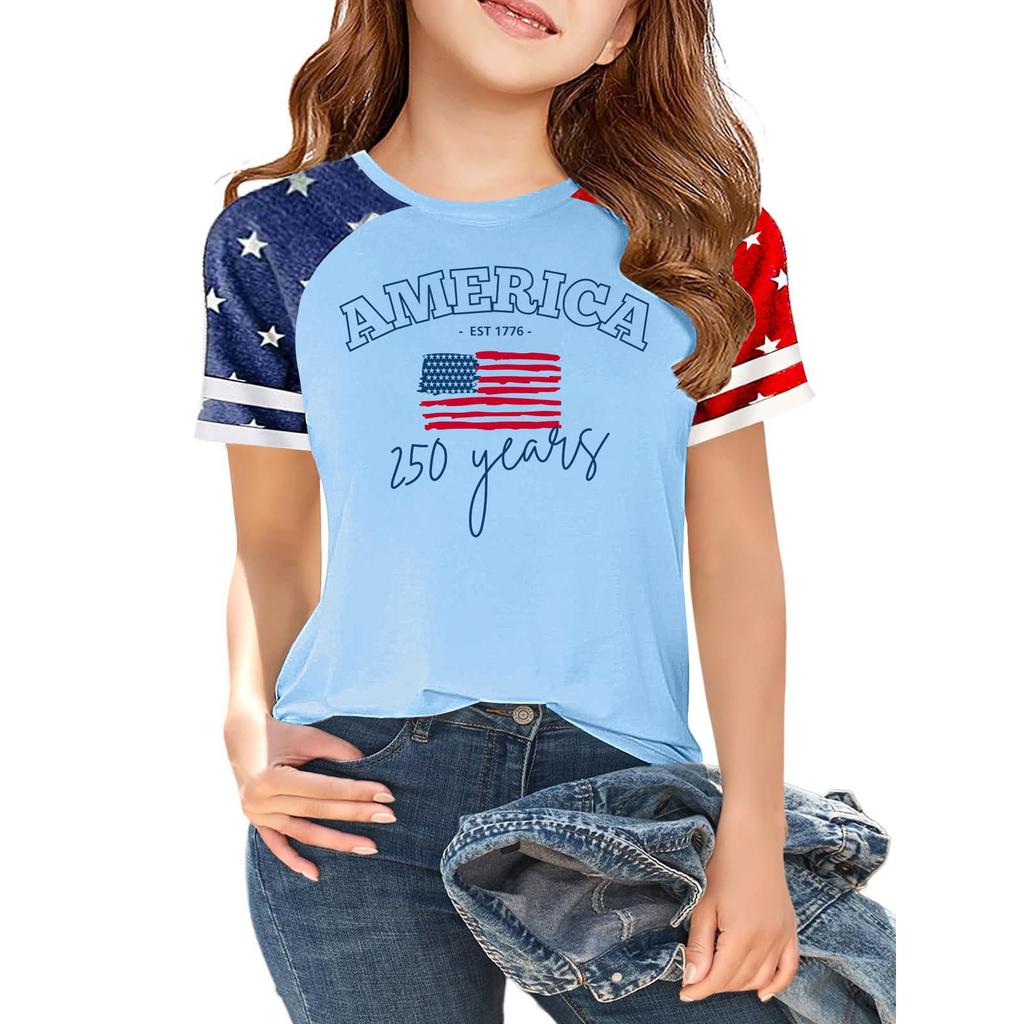 Children's  Independence Day Printed Round Neck Short Sleeved Casual T-shirt