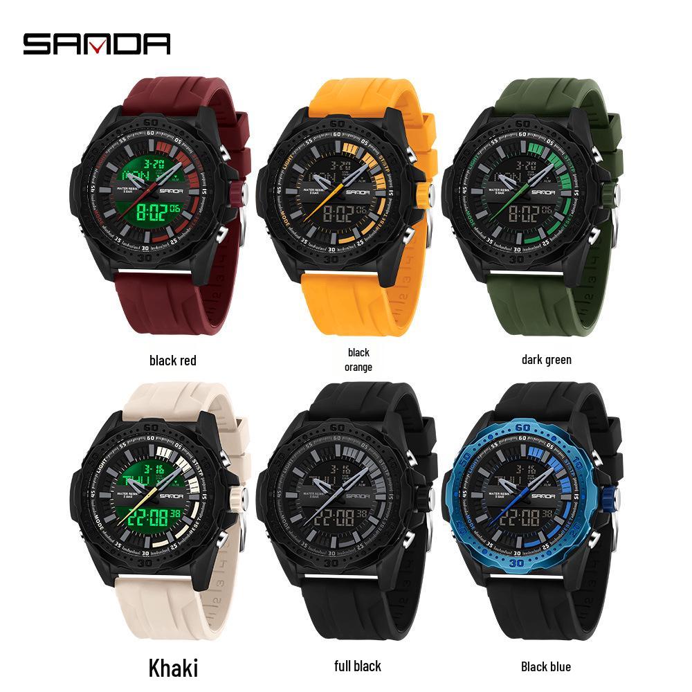 Relógio SANDA Casual com Duplo Display, Pulseira de Silicone, para Estudantes, com Função Soneca