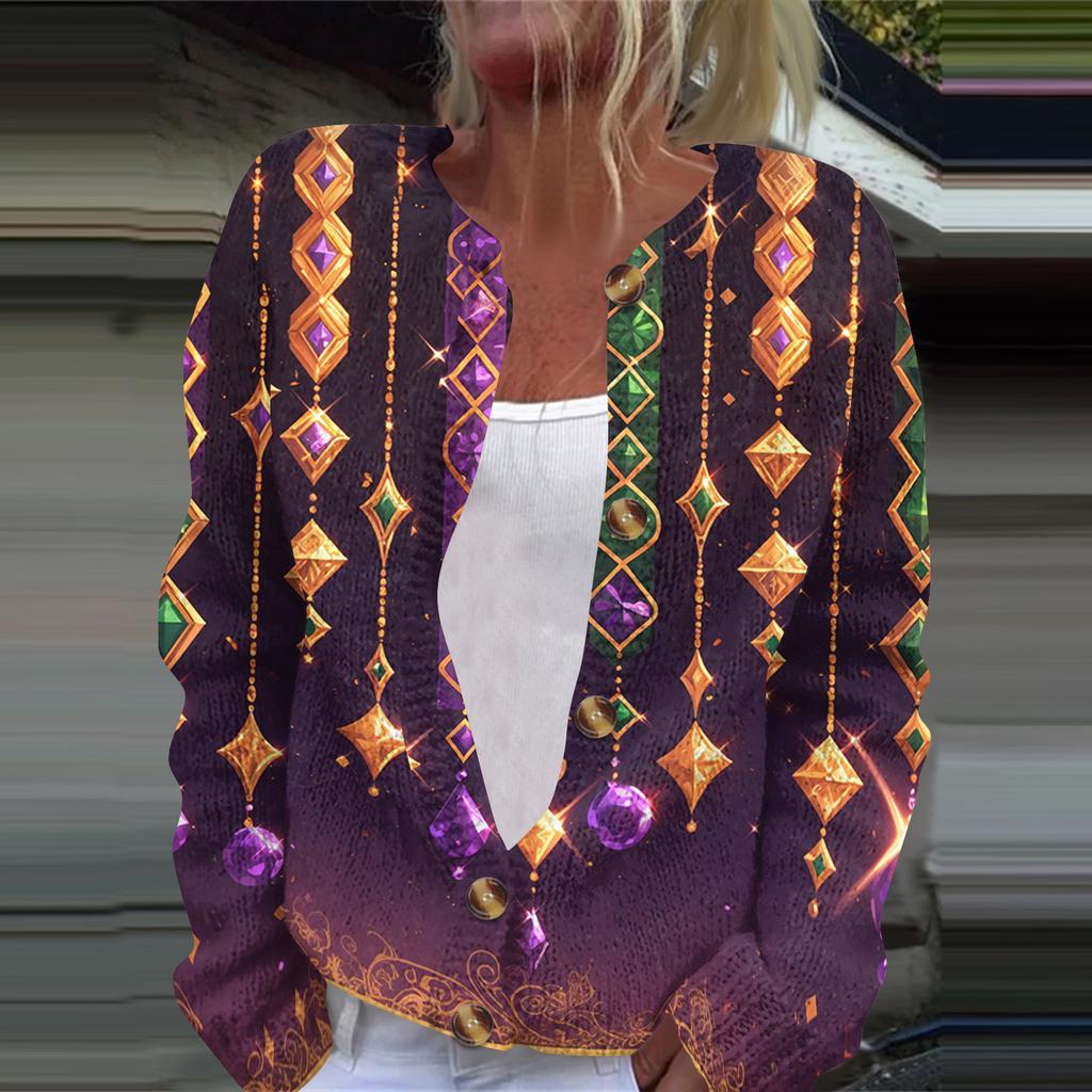 Dámská módní pletená svetrová bunda s dlouhým rukávem a zapínáním na knoflíky