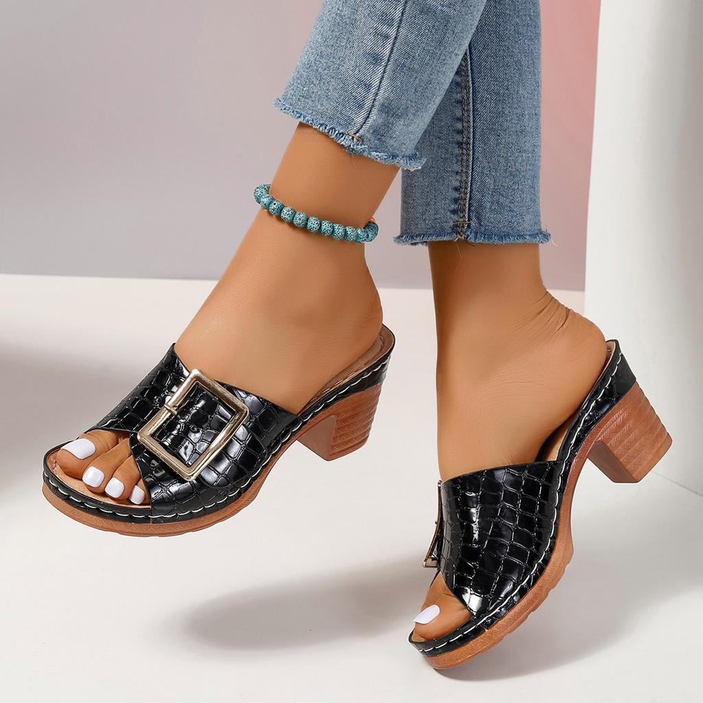 Fashion Women Sandals Chunky Heels Buckle Designer Sandals Women 2025 Summer New Fashion Soft Platform Shoes Ladies Sandalias De Mujer
