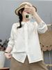 Women's Early Spring Cotton Gauze Embroidered Lapel Shirt - Long Sleeve, Loose Fit, Versatile