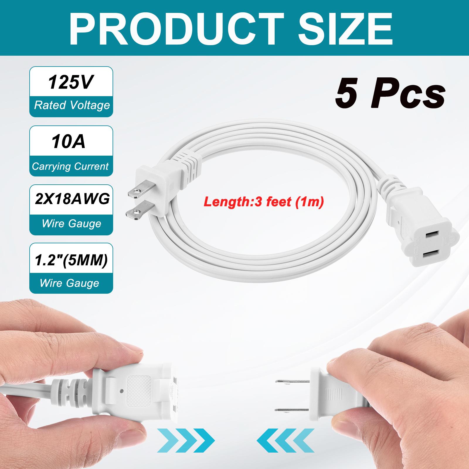 

5 шт. Подовжувач 1/1.5/2/3/4.5/6 метрів SPT-2 18AWG Перелічений ETL 2-контактний силовий дріт Гніздовий/Вилковий Низькопрофільна вилка для лампи ТБ