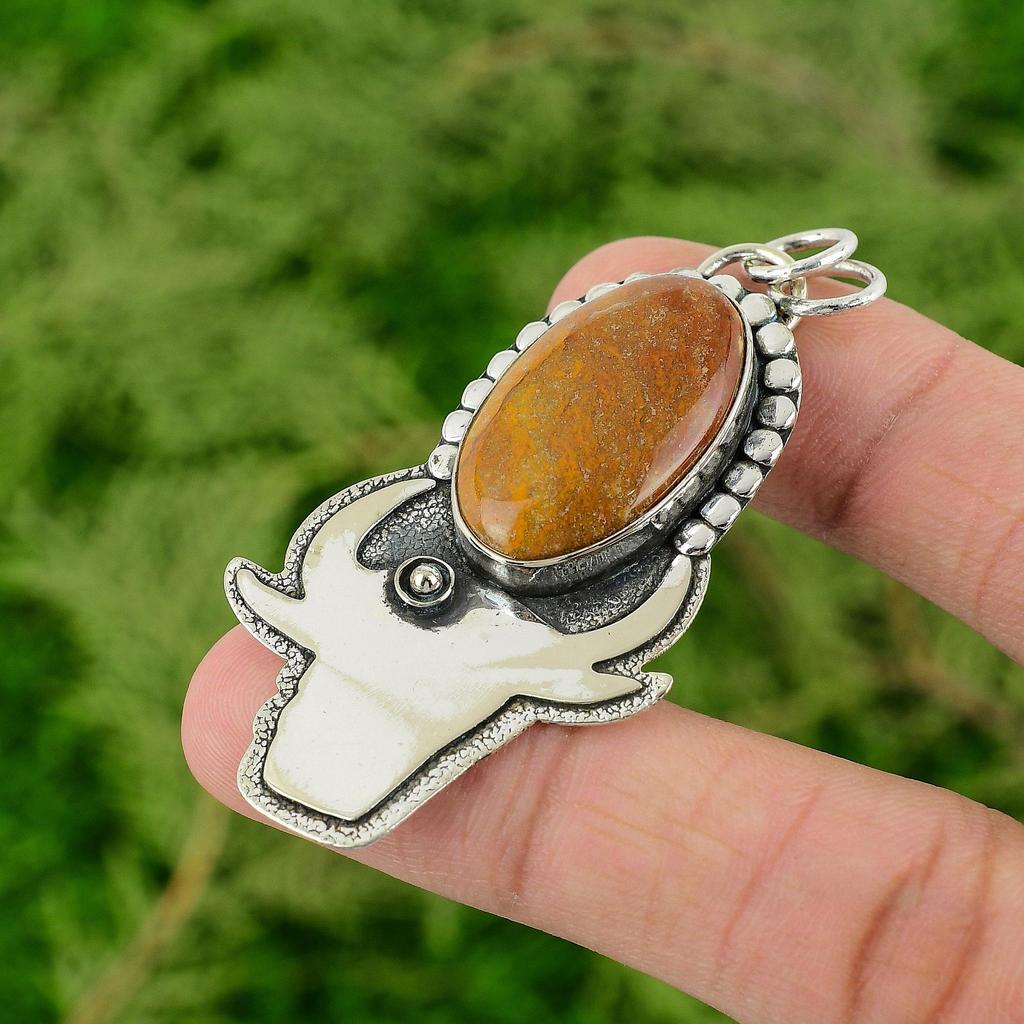 Daughters Day Deal Oval Pertified Wood Gemstone Wife Pendant 925 Sterling Silver