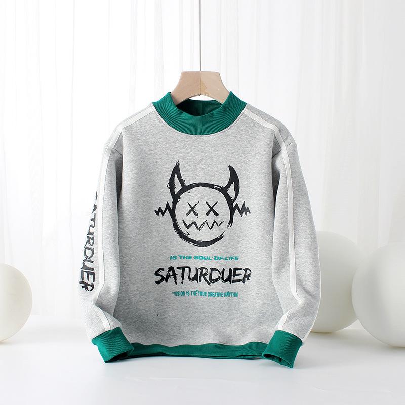 Korean Style High Collar Fleece Sweater for Kids - Warm Winter Long Sleeve for Boys