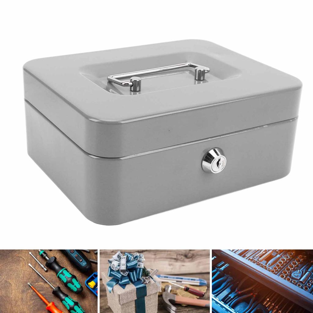 Small Locking Cash Box Portable Double Layers Safe Metal Money Box for Home and  