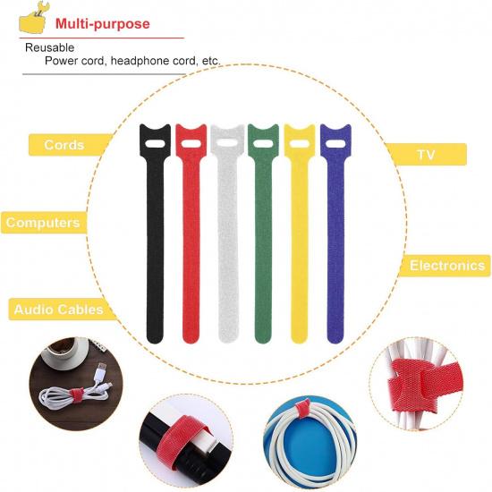 Organize Your Cables with 60PCS Reusable Fastening Velcro Cable Ties - 6 Inch Cable Management Ties in 6 Colors, Adjustable Cord Ties with Hook and