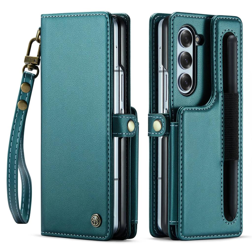 Custodia per Samsung Galaxy Z Fold 6 con Slot Portapenna, Custodia Portafoglio Blocco RFID per Galaxy Z Fold 6 con Cinturino da Polso