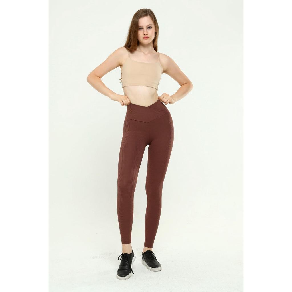 Women's Black Cross Waist Tights With Ribbed Wrap And Fleece Inside