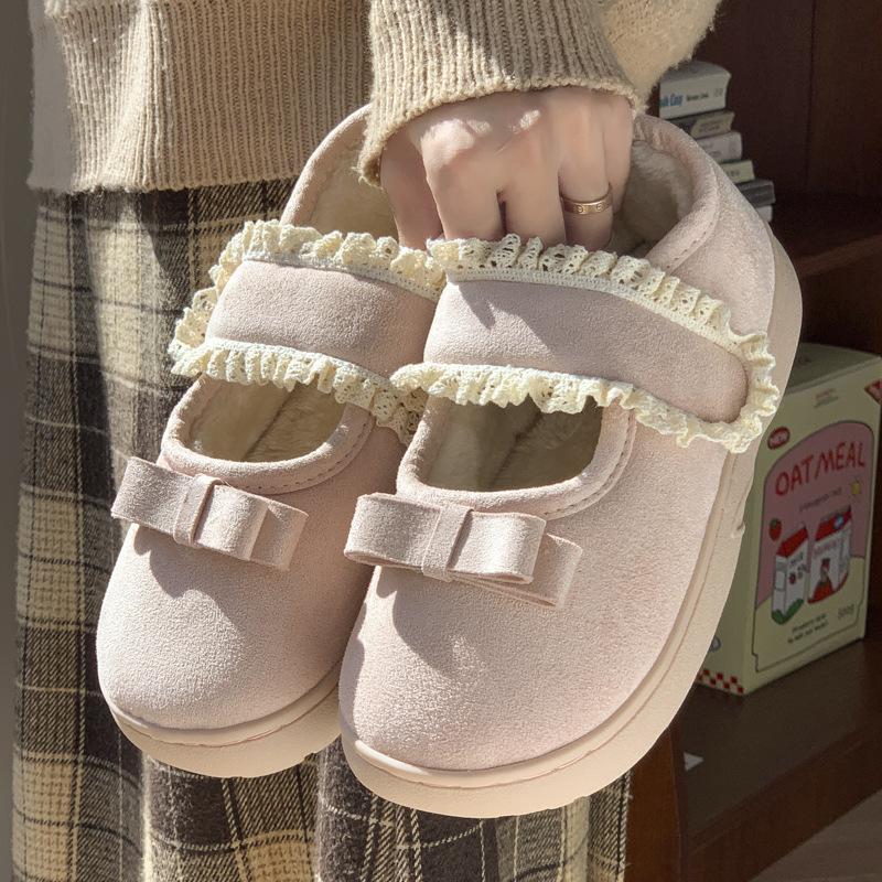 New retro Mary Jane Velcro all-inclusive heel cotton shoes autumn and winter home velvet warm non-slip cotton slippers
