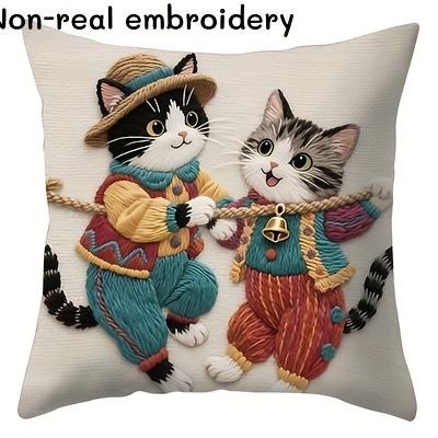 

1/4pcs Cute Vintage Kitten Friends Throw Pillow Covers, Adorable Cats on Rope Farmhouse Decorative Pillow Cases 45x45cm-1pcs