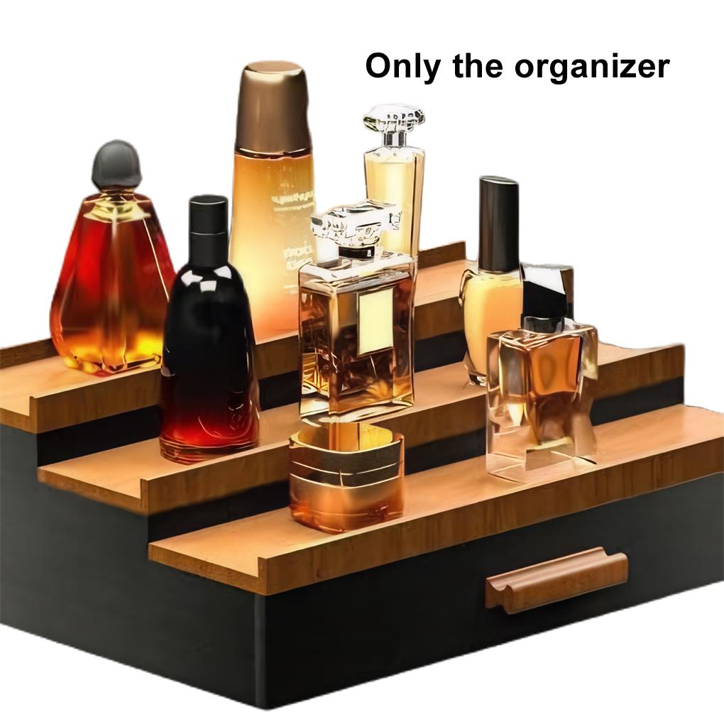 Organizator din lemn pentru suport de colonie 3 niveluri cu sertar pentru depozitare pentru colecția de parfumuri accesorii dormitor bărbați