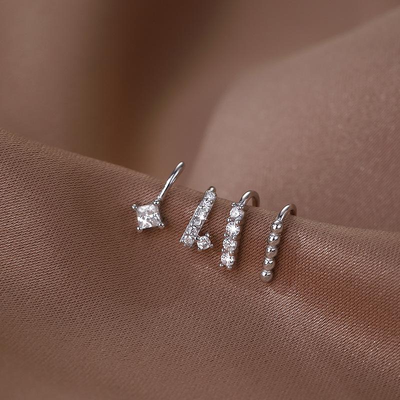 Diamond Double-Layer Ear Clips Are Fashionable And Sweet, Asymmetrical U-Shaped Ear Bone Clips, Street Stalls, Niche Earrings, No Ear Piercings.