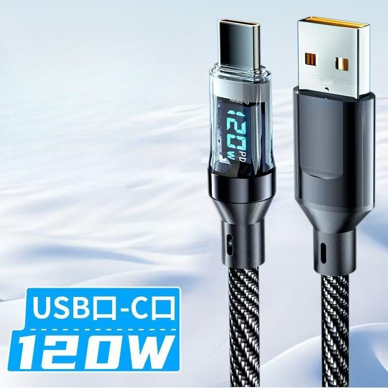 1Pc 120W LED Digital Display Quick Charge USB Type C Cable For Samsung Xiaomi Huawei Fast Charging Data Cord