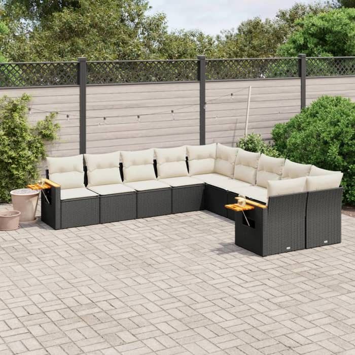 VidaXL Salon de Jardin avec Coussins 10 pcs, Canapés de Terrasse, Ensemble de Meubles de Patio, Mobilier d'Extérieur, Noir 3259592