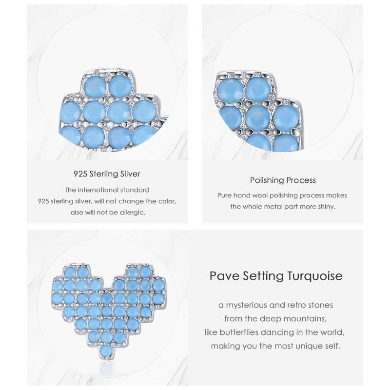 MODIAN Ohrstecker aus 925er-Sterlingsilber, Vintage-Türkis, für Damen, romantische Herz-Ohrstecker, hypoallergen, feiner Schmuck
