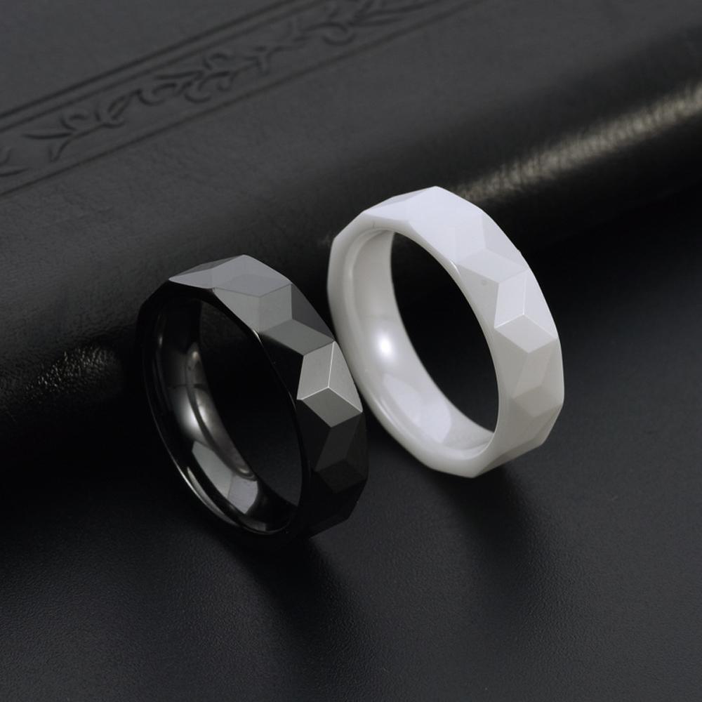 Ins Style Men's 6MM Arc Faceted Geometric Design Black Ceramic Ring Minimalist Jewelry Available