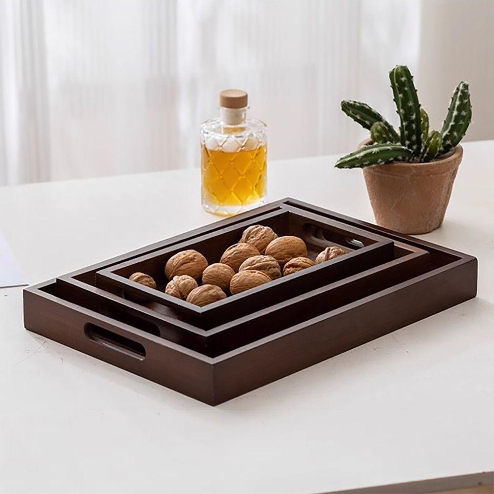 Walnut Color Food Storage Trays With Handle Dessert Pallet Decorate Tray Display Plate Bathroom
