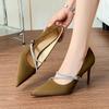 Spring and summer style temperament beautiful purple high heels women's high sense word with rhinestone thin high heel side empty sandals pointed