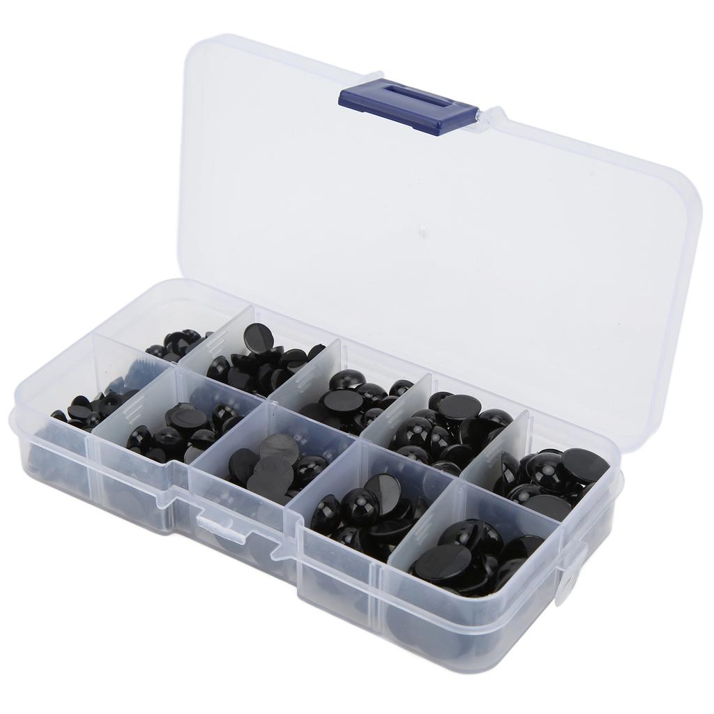 360Pcs Black Round Doll Eyes Multi Sizes Convenient Resin Flat Back Durable Sturdy Toy Eyes