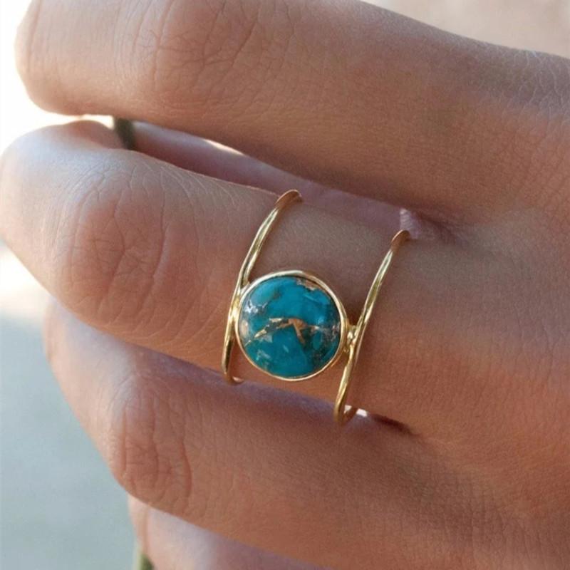 

Huitan Boho Style Finger Ring for Women Blue Imitation Turquoise Stone Chic Female Rings Daily Wear Party Statement Zircon Gift 10