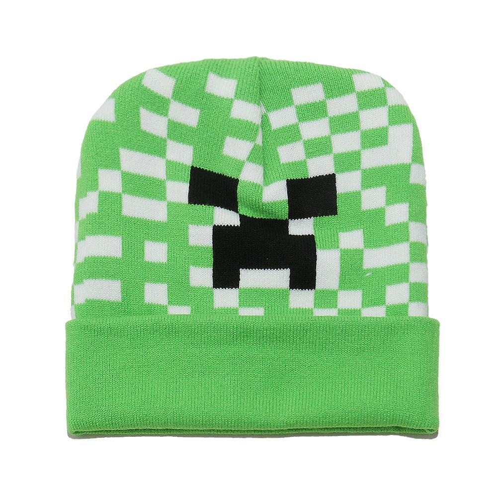 Novo gorro de malha jacquard quadrado de desenho animado Minecraft outono e inverno chapéu de lã quente para exterior Doudou chapéu para o frio
