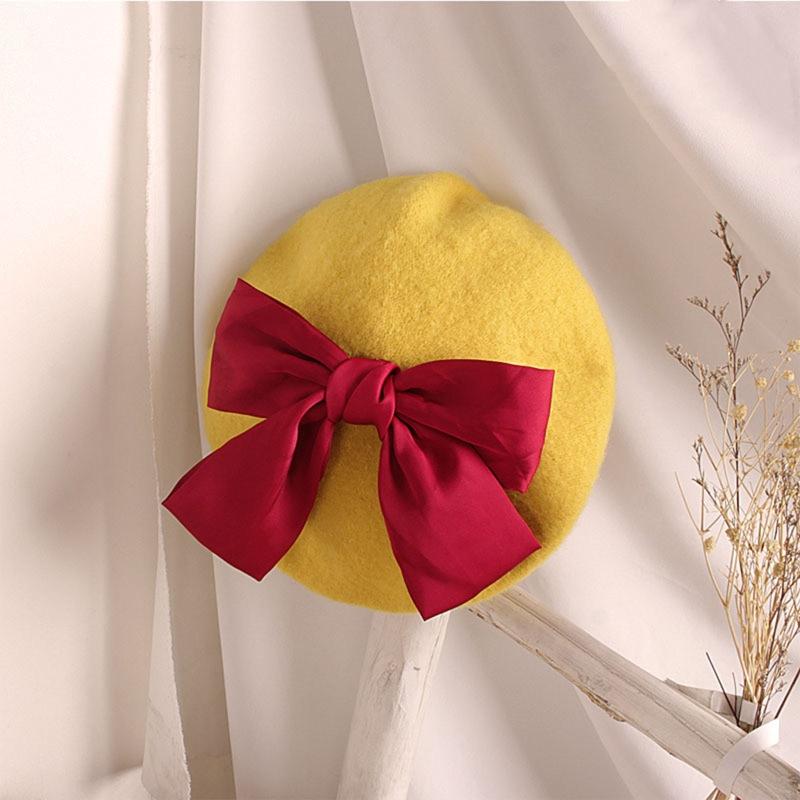 Fashion Red Bowknot Beret Elegant Octagonal Hat Wild Painter Hat Daughter Gifts for Casual Birthday Festival Gathering