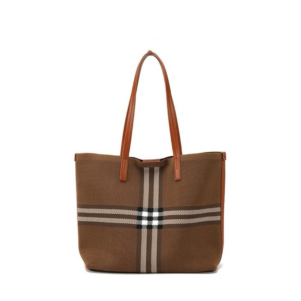 New Large-capacity Tote Bag Casual Versatile Shoulder Bag Fabric Striped Shopping Bag Women's Commuter Bag