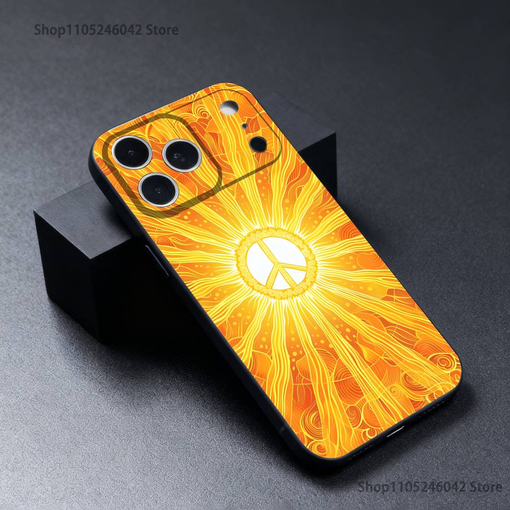 

Peace and Love Phone Case For iPhone 17,16,15,14,13,12,11,Pro,Max,Plus Black Soft Cover iPhone16promax