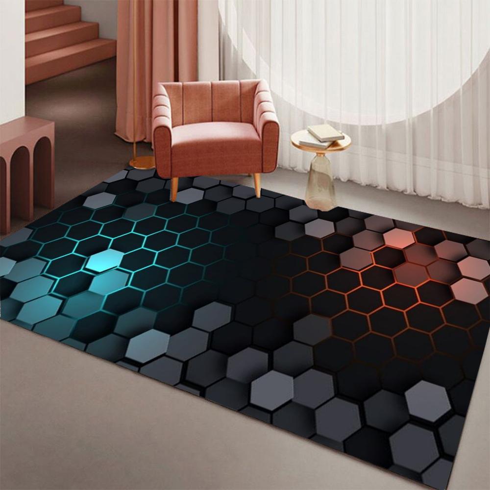 

Blue Hexagon Glow Carpet Soft Non-slip Large Area Rug Living Room Bedroom Home Decoration Washable Lounge Sofa Coffee Tables Mat 40X60CM