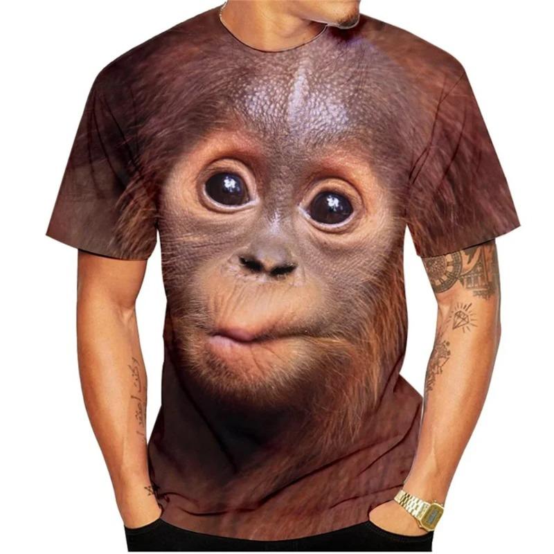 Lässiges Herren 3D Design Parodie Gorilla Lustiges Affen T-Shirt Lustiger Schmollmund Affe 3D Druck Sommer Kurzarmshirt Kinder