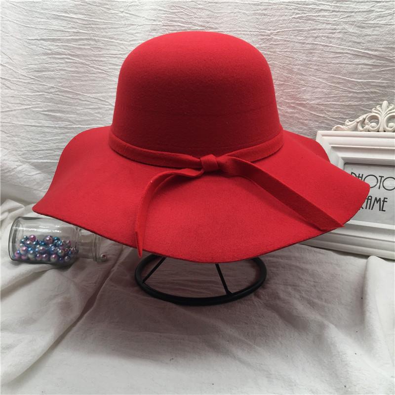 Women's Retro Korean Black Woolen Fisherman Hat with Bow and Large Brim – Perfect for Autumn and Winter.