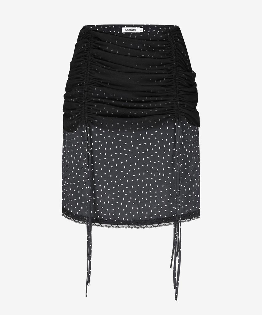 Limekeu Dot Chiffon Shirred String Midi Skirt Black