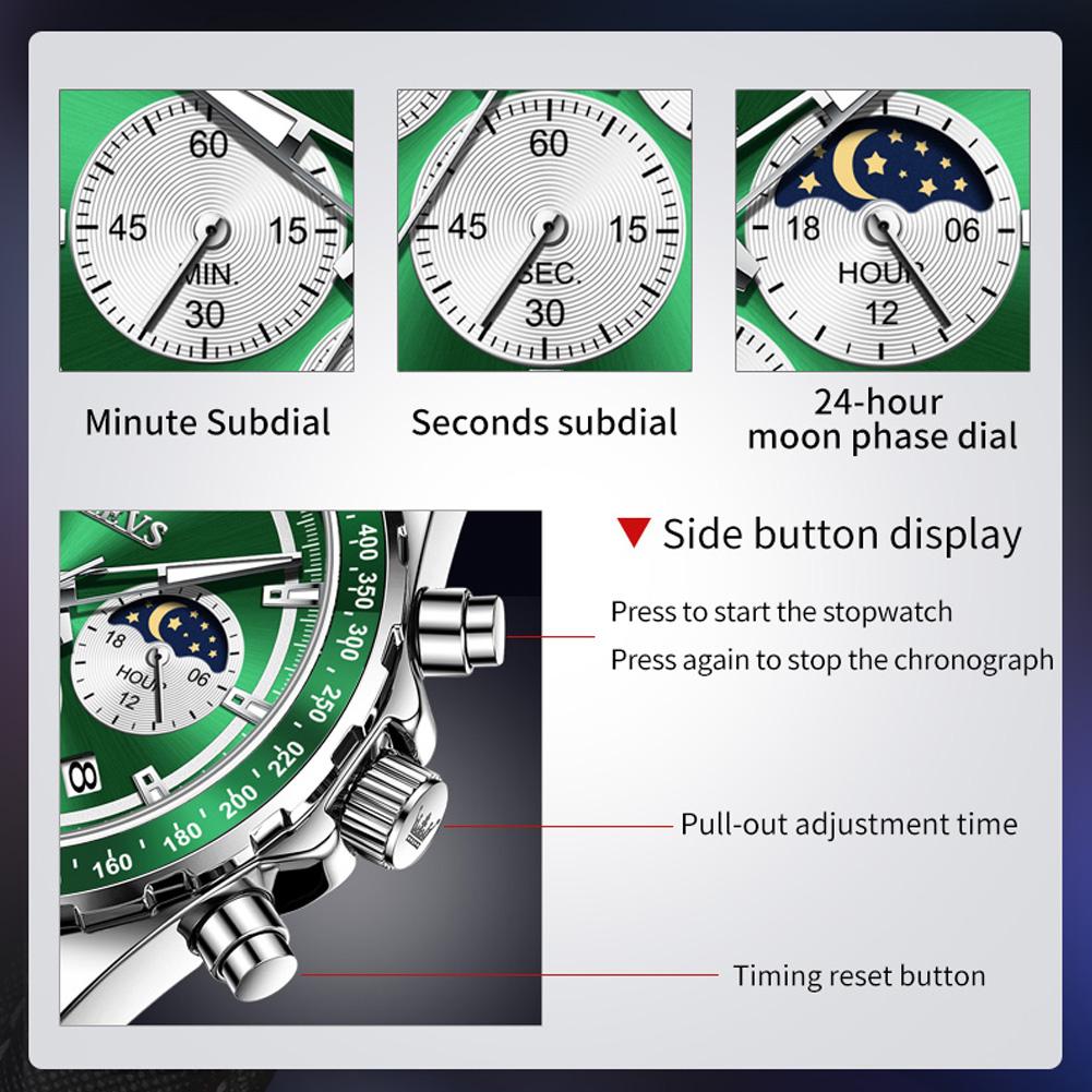 Luxury Quartz Watch for Men Chronograph Moon Phase Waterproof Multifunction Leather Men's Wristwatches