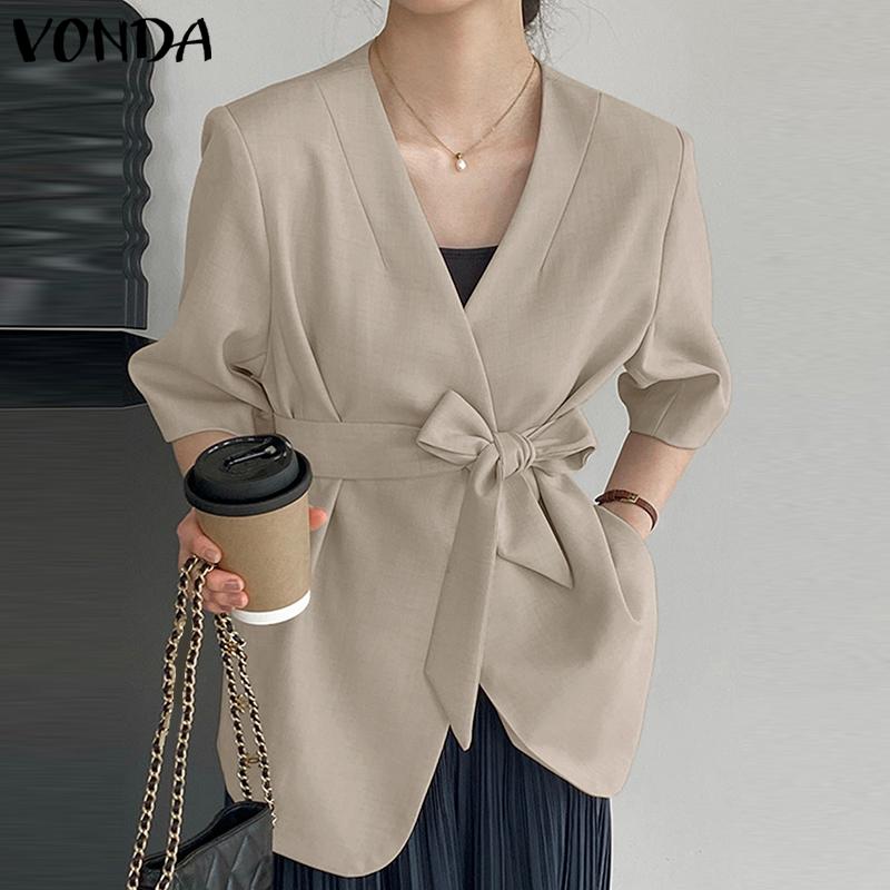 

Женский однотонный костюм с v-образным вырезом и короткими рукавами VONDA