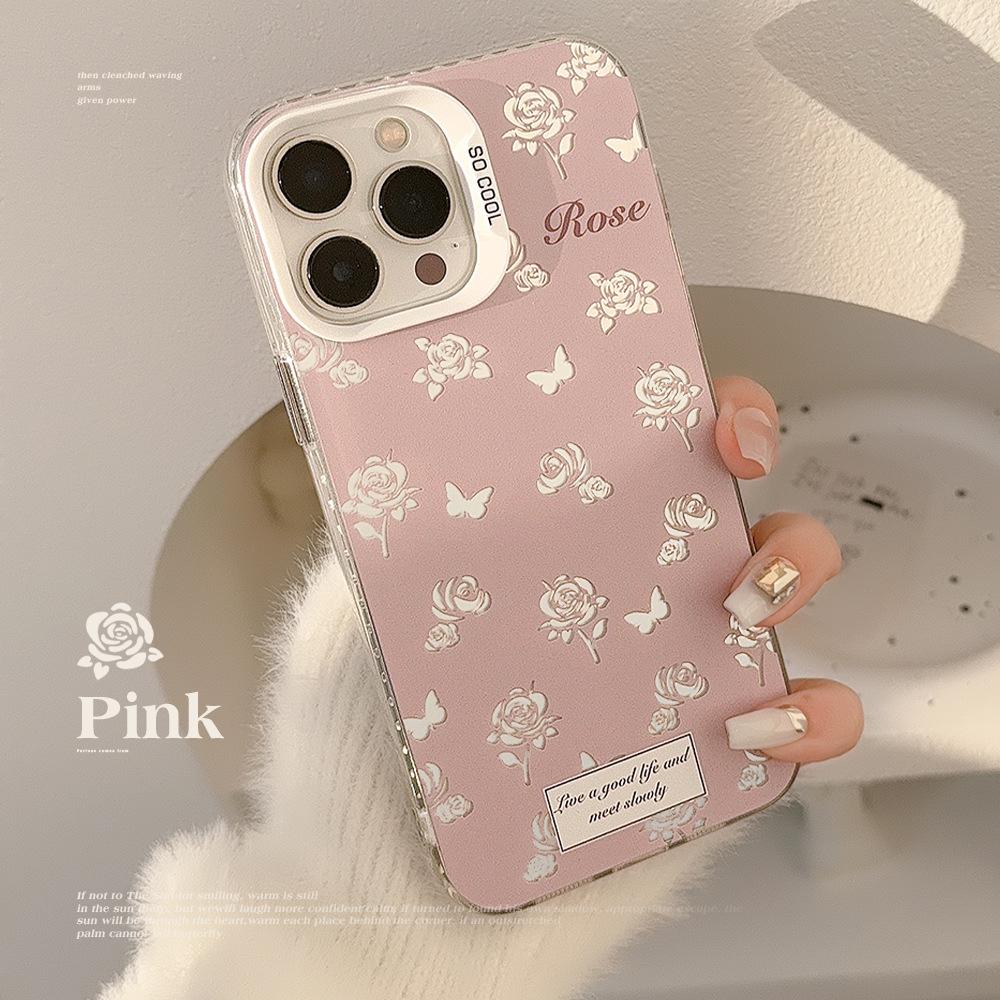 Super Fairy Ins Pink Rose IPhone 16 Suitable for 14Pro Max Mobile Phone Case 12 Apple 13 Laser 11 Anti fall
