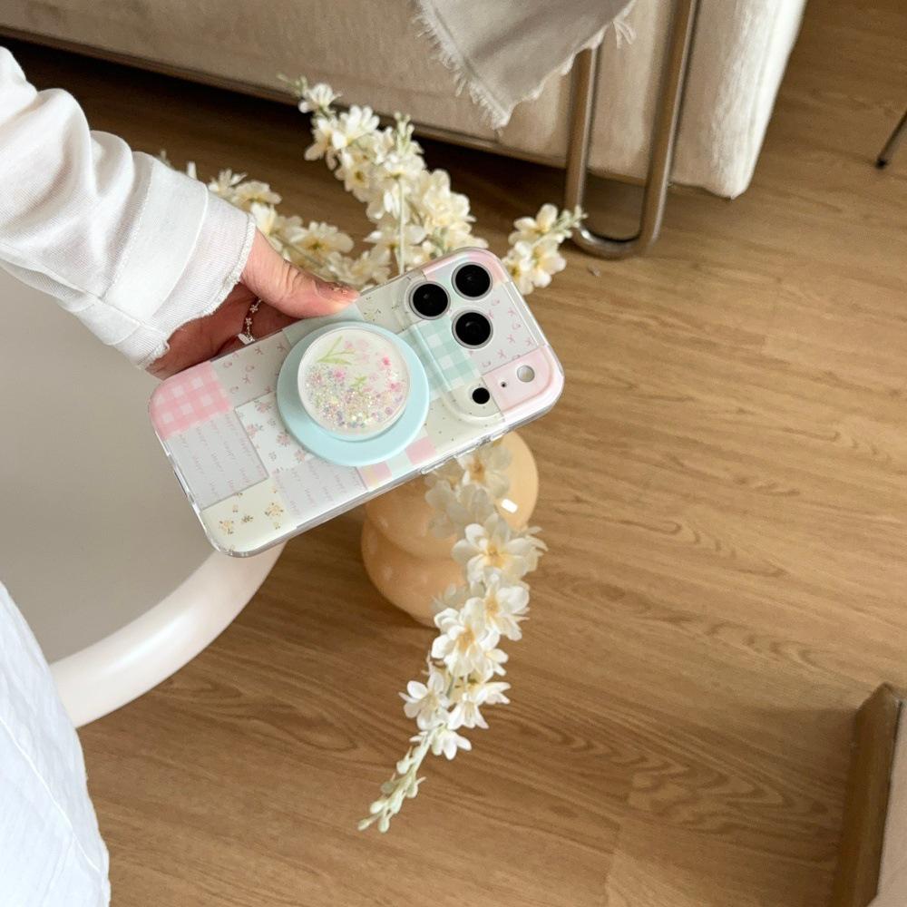 INS Korean Style Floral Plaid Patchwork Phone Case with Magnetic Adsorption for iPhone 17/17 Pro Max