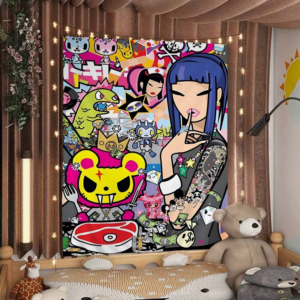 

Гобелен в мультяшном стиле, персонализированный арт-декор для стен, креативный гобелен для спальни, модные украшения для комнаты, трендовый настенный декор 29x37in
