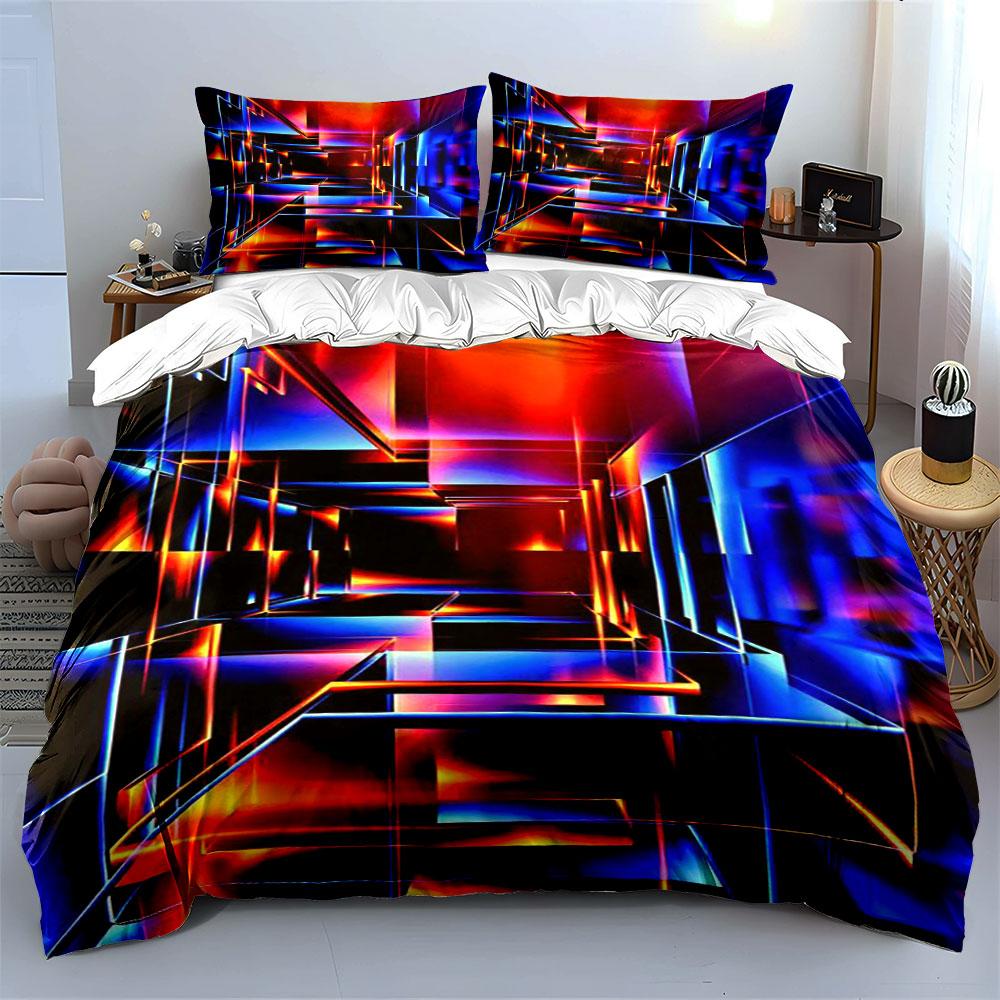 Geometric neon light patterns. Bedding sets Duvet cover sets Duvet covers Pillowcases(1*Duvet Cover 2*Pillowcases without duvet insert)