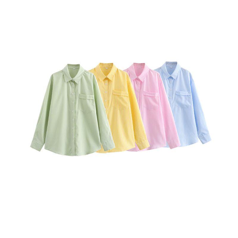 Kaslead New Arrival Women's Clothing Fashion Style Fashion Casual Minimalist 4 Colors Stripes Versatile Long Sleeve Shirt