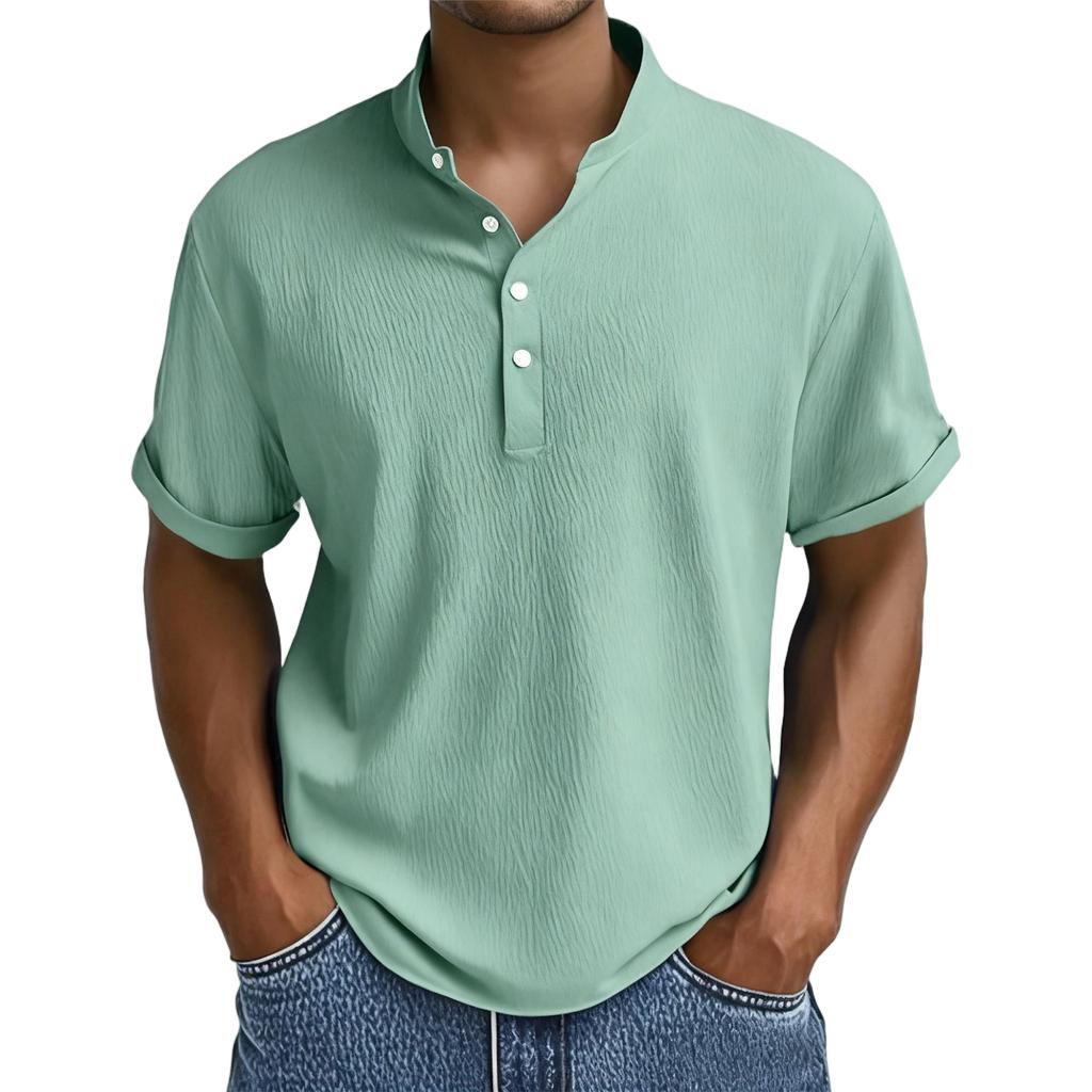 Men's Shirt Short Sleeve Stand Collar Summer Casual Beach Hippie T-Shirts