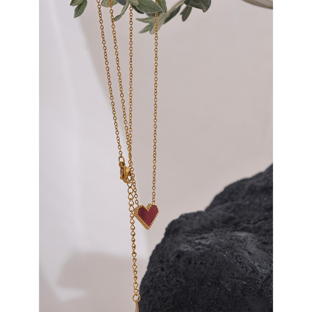 Yhpup Red Acrylic Heart Pendant Stainless Steel Romantic Necklace for Women Exquisite Trendy Jewelry 18K PVD Plated Wholesale